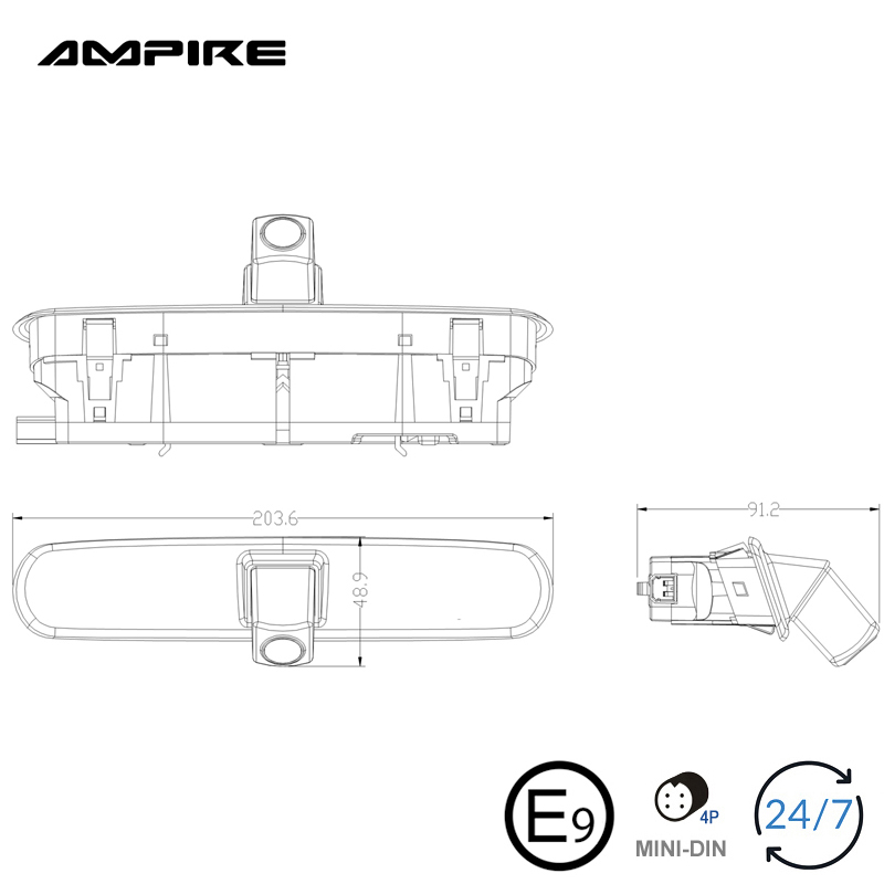 AMPIRE KV-DOBLO-2G Rückfahrkamera kompatibel mit FIAT Doblo 2, OPEL Combo D (mit Flügeltüren)   