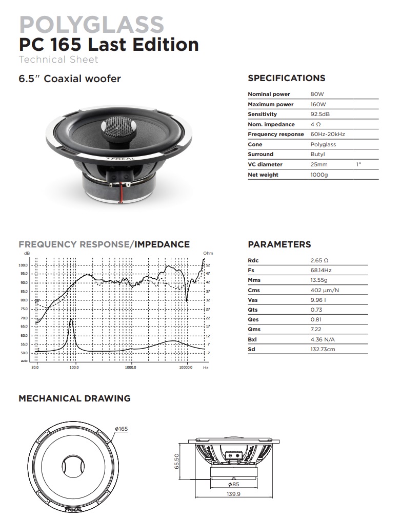 Focal PC165 Performance Expert 2 Wege 116,5 cm (6.5") 2-Wege Koax Lautsprecher Set 120 Watt - 1 Paar