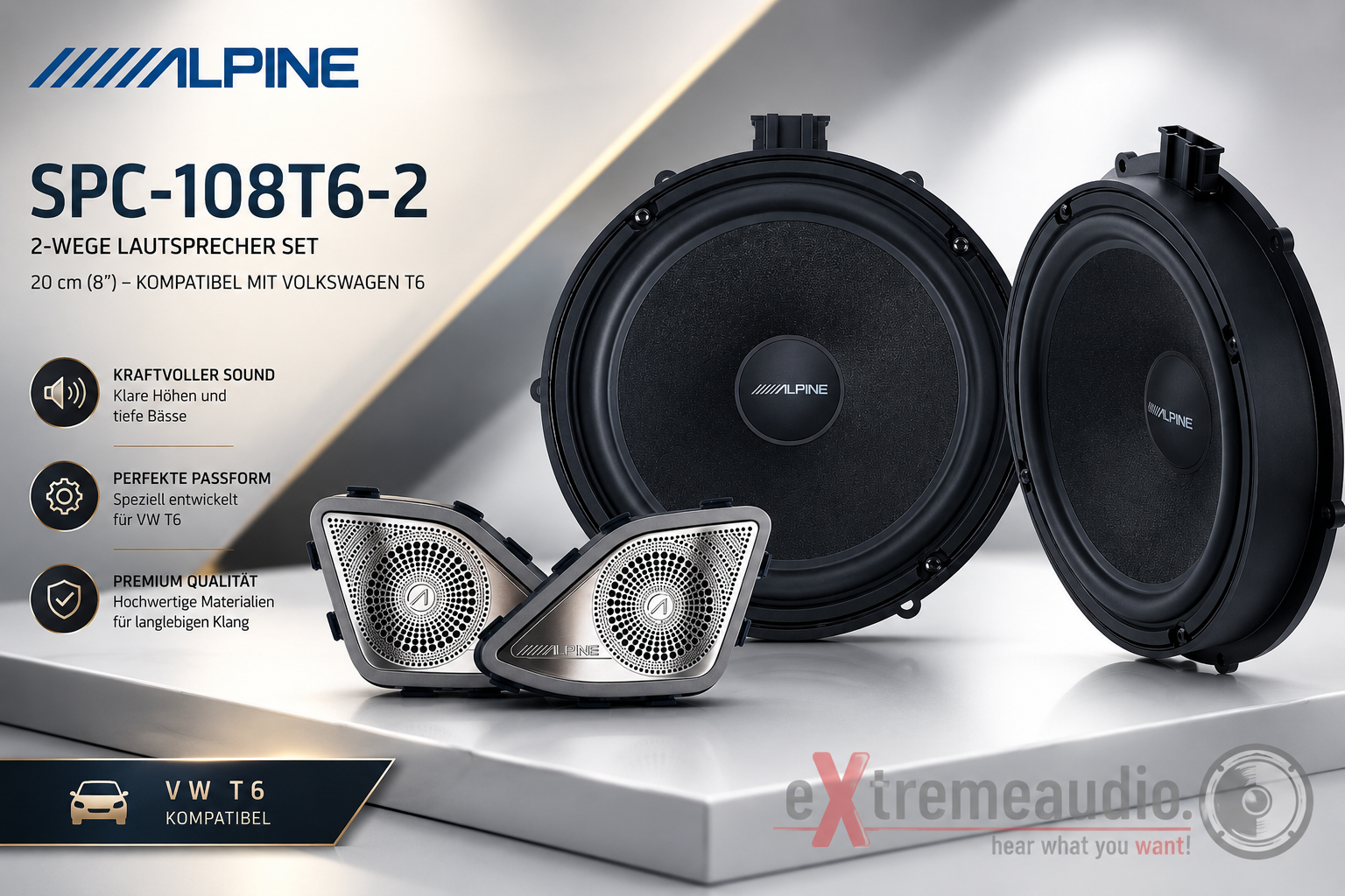 Alpine SPC-108T6-2 2-Wege Lautsprecher Set 8" 20 cm kompatibel mit Volkswagen T6