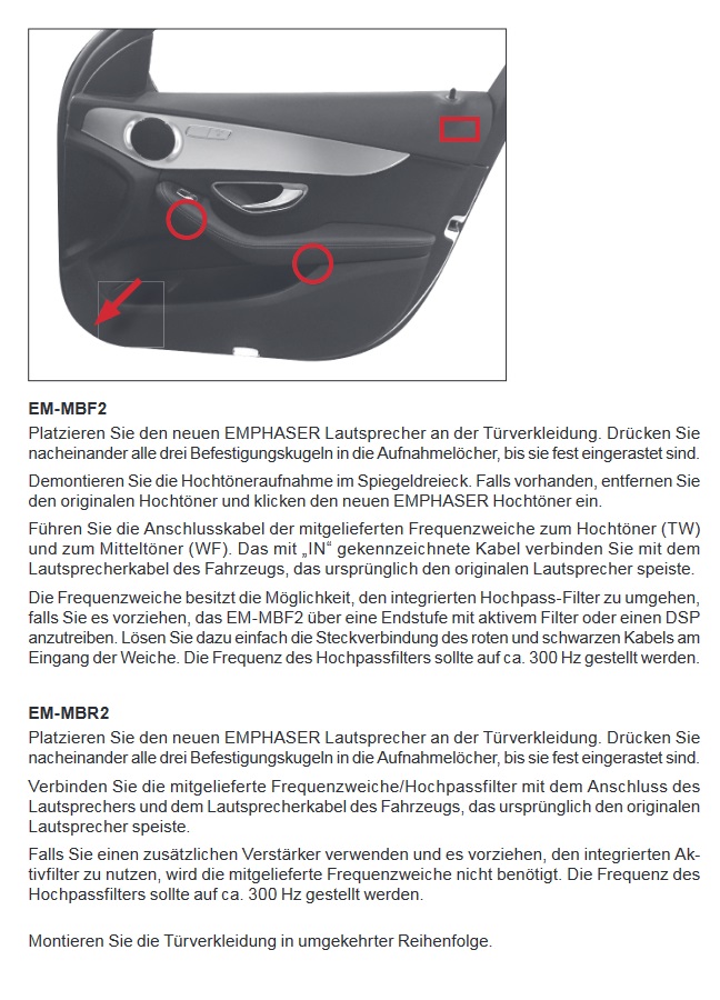 EMPHASER EM-MBF2 2-Wege Plug & Play 10 cm Komponenten Lautsprecher System Mercedes Benz Fahrzeuge W205, C205*, S205, A205*, X253, C253, W213, S213, C238, A238, W222
