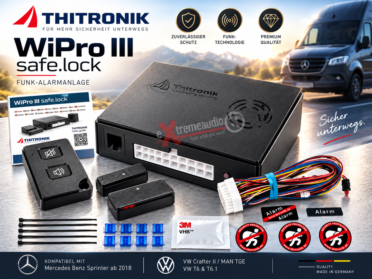  Thitronik 105458 Funk-Alarmanlage WiPro III "safe.lock" kompatibel mit Mercedes Benz Sprinter ab 2018, VW Crafter II/ MAN TGE, VW T6 & T6.1
