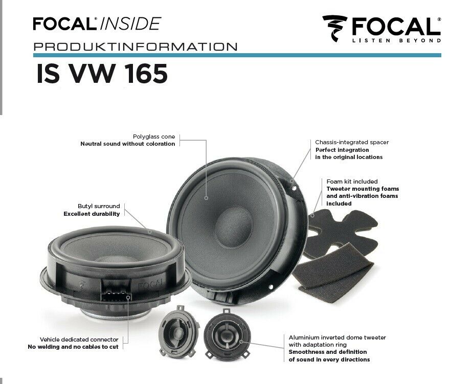 FOCAL IS-VW-165 16,5 cm (6.5") 2-Wege Kompo Lautsprecher Set kompatibel mit Audi, Seat, Skoda, Volkswagen VW 