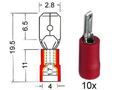 RTA 151.001-0 Isolata pin piatto 2,8 millimetri rosso