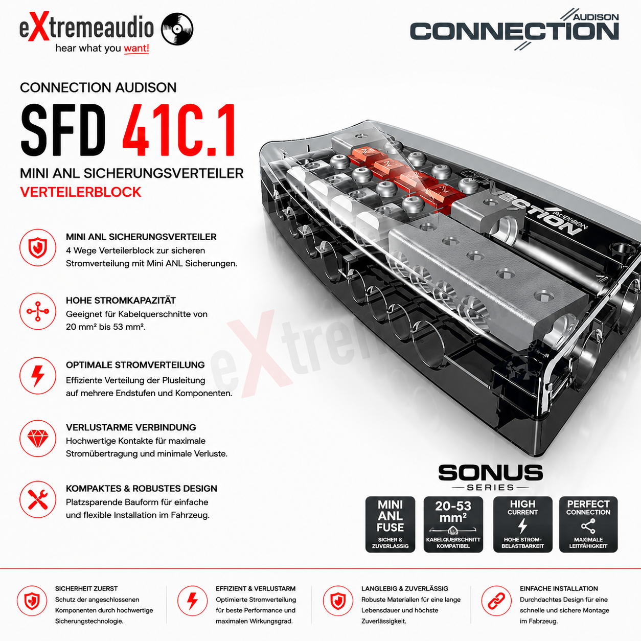 Connection Audison SFD 41C.1 Mini ANL Sicherungsverteiler Verteilerblock 