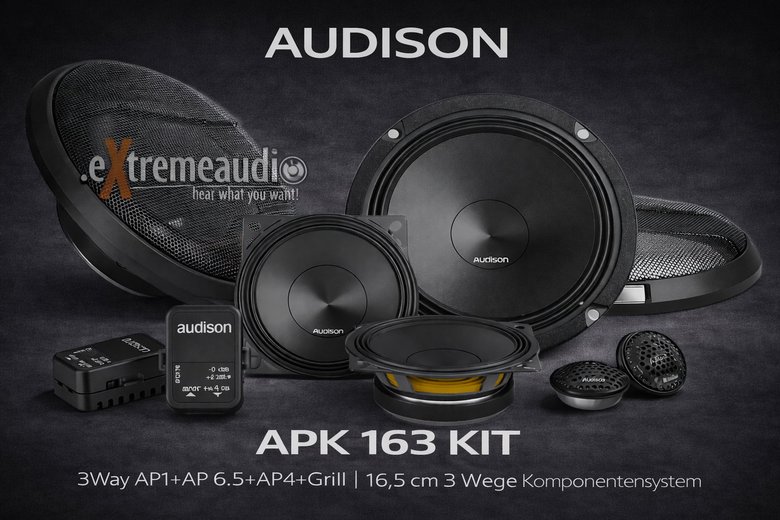Audison APK 163 3-Wege Komponentensystem 16,5 cm APK 163 - KIT 3Way AP 1+AP 6.5+AP 4+XOVER+Grilles