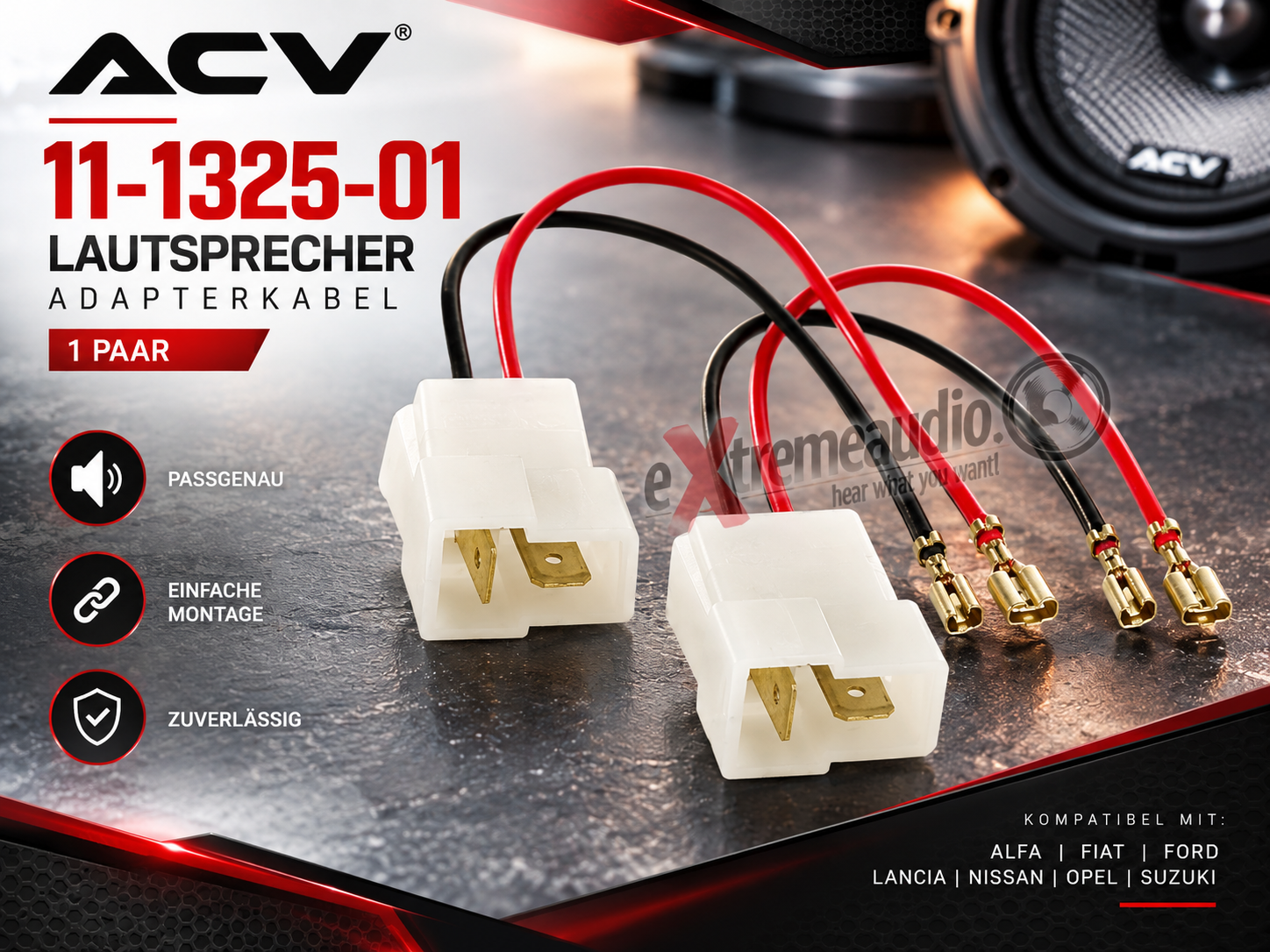 ACV 11-1325-01 Lautsprecher Adapterkabel kompatibel mit Alfa, Fiat, Ford, Lancia, Nissan, Opel, Suzuki - 1 Paar