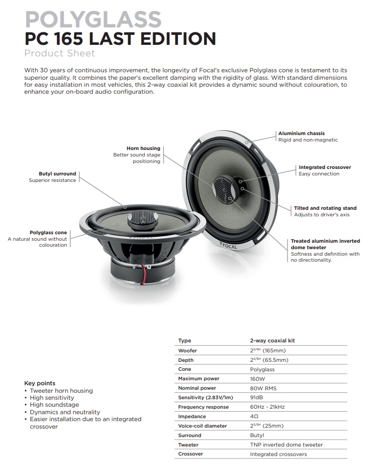 Focal PC165 Performance Expert 2 Wege 116,5 cm (6.5") 2-Wege Koax Lautsprecher Set 120 Watt - 1 Paar