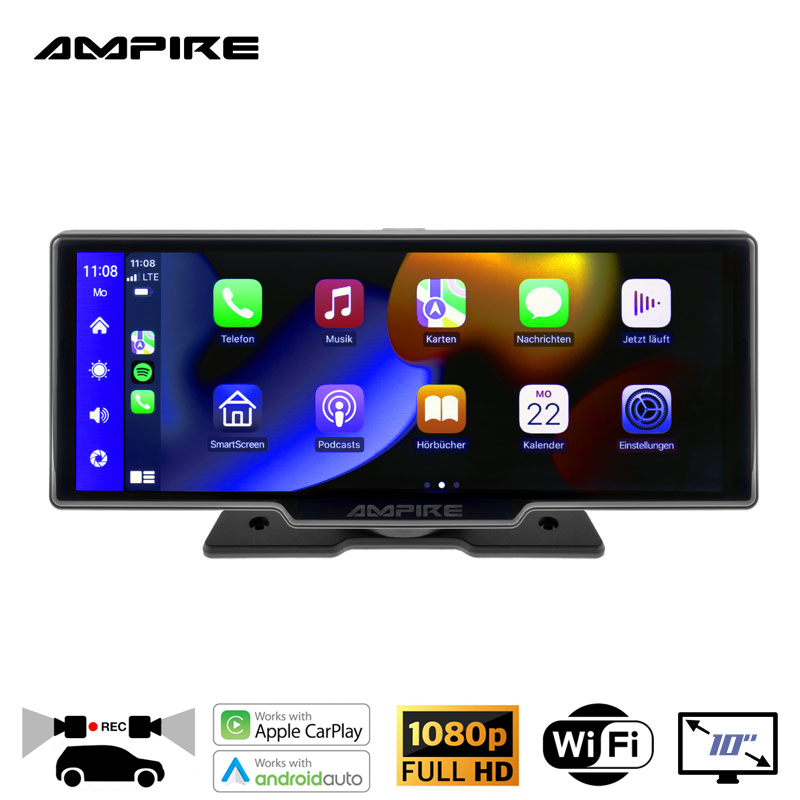 AMPIRE CPM100 Smartphone-Monitor 25.4cm (10'') mit AHD Dual-Dashcam und RFK-Funktion