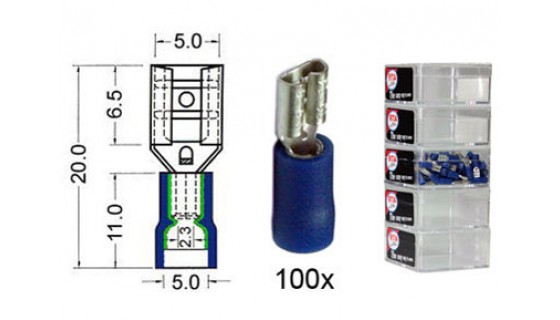 RTA 151.206-2 Ricettacolo lama isolato VINYL Raddoppio 4,8 millimetri BLU in 100 pezzi