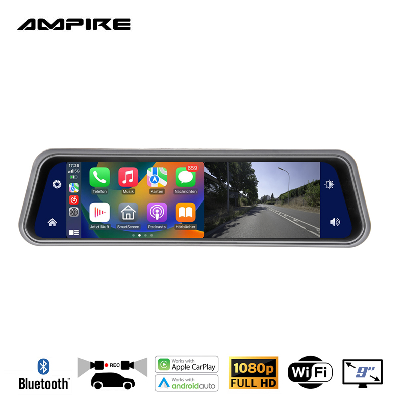 AMPIRE CPS090 Smartphone Spiegelmonitor 22.9cm (9") mit AHD Dual-Dashcam & RFK-Funktion