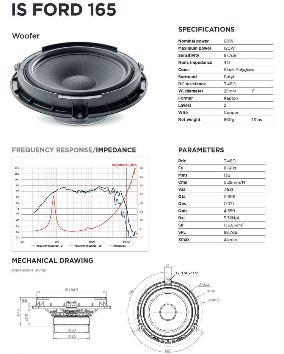 Focal IS FORD 165 spezifisches 2-Wege Lautsprecher 16,5 cm Kombo System kompatibel mit Ford, Mazda, Lincoln - Focal ISFORD165