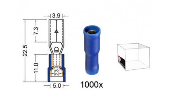 RTA 151.219-3 Rundsteckhülse isoliert VINYL Doppelcrimp, 4,0 mm BLAU im 1000er Pack