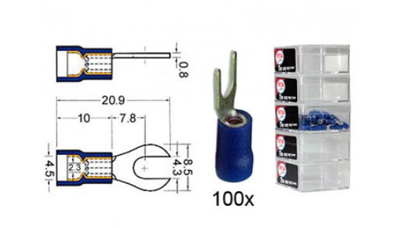 RTA 151.413-2 Serrage - fourche bornes isolées vinyle Doppelcr, DU 4 mm BLEU 100 -pack