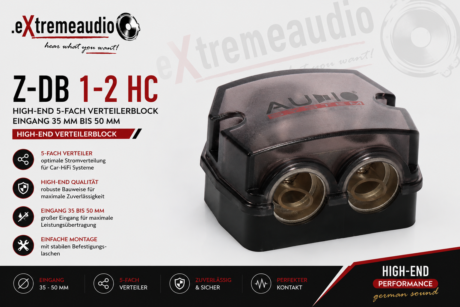 AUDIO SYSTEM Z-DB 1-2 HC HIGH-END 5-fach Verteilerblock Eingang 35 bis 50 mm