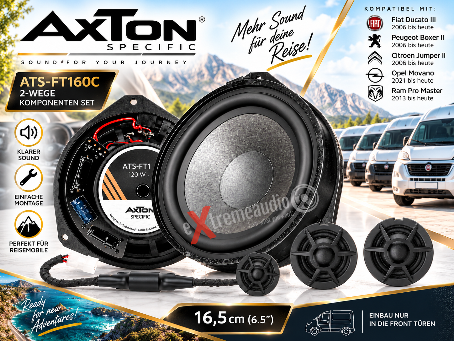 AXTON ATS-FT160C 2-Wege 16,5 cm (6.5") Komponenten Lautsprecher Set kompatibel mit Fiat Ducato III, Peugeot Boxer, Citroen Jumper, Opel Movano