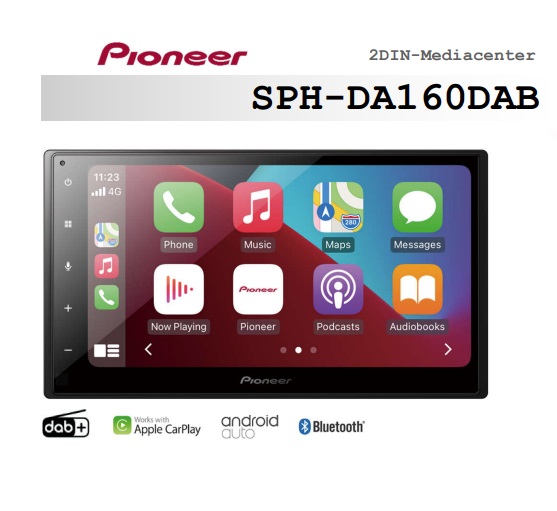 Pioneer SPH-DA160DAB 2-DIN Autoradio Mediareceiver Apple CarPlay, Android, DAB+-Digitalradio, Bluetooth und USB