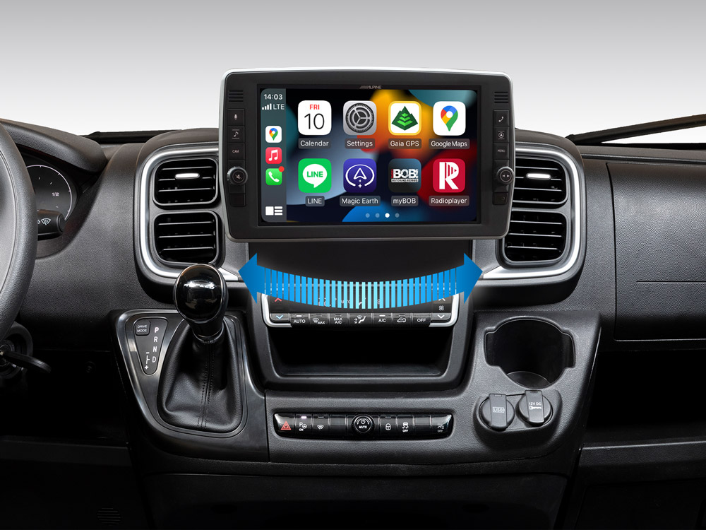 Alpine X903D-DU8S 9-Zoll-Navigationssystem mit schwenkbaren Bildschirm für Fiat Ducato 8, mit TomTom Karten und Apple CarPlay / Android Auto