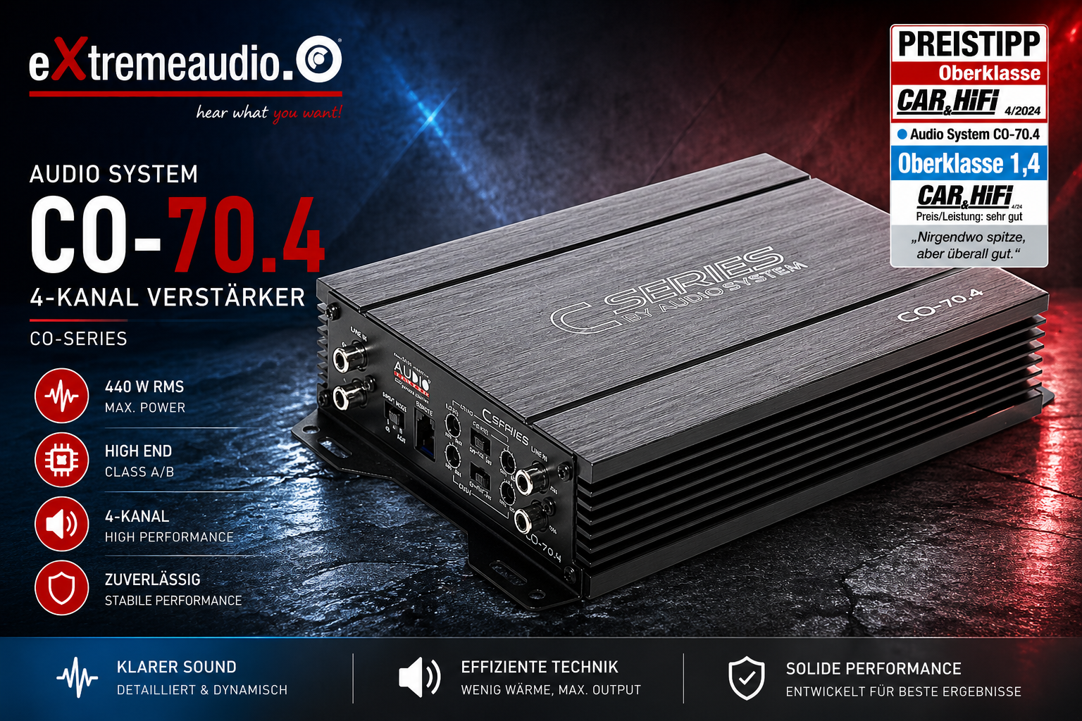 Audio System CO-70.4 4-Kanal A/B Verstärker CO-SERIES 440 Watt RMS 