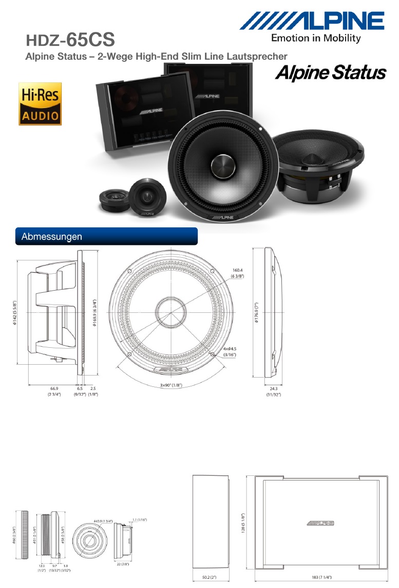 Alpine HDZ-65CS 16,5 cm (6,5-Zoll) 2-Wege Komponenten Slim-Fit Lautsprecher System 100 Watt RMS Alpine Status