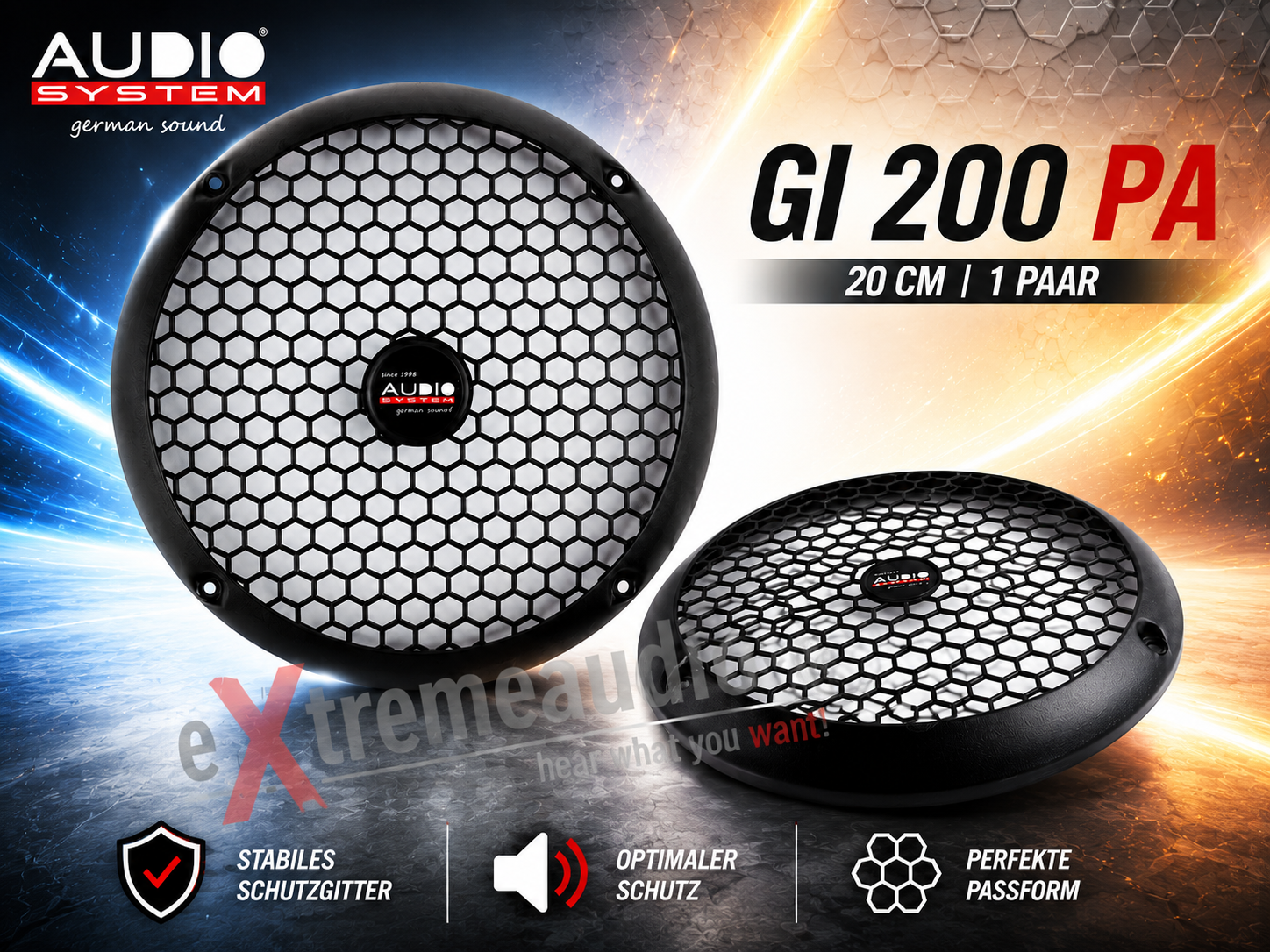 AUDIO SYSTEM GI 200 PA Lautsprechergitter schwarz matt 20cm 1 Paar