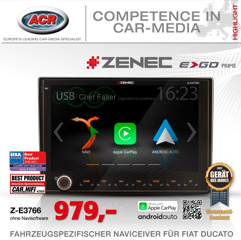 ZENEC Z-E3766 Naviceiver 9 Zoll für FIAT Ducato III, Citroën Jumper II, Peugeot Boxer II