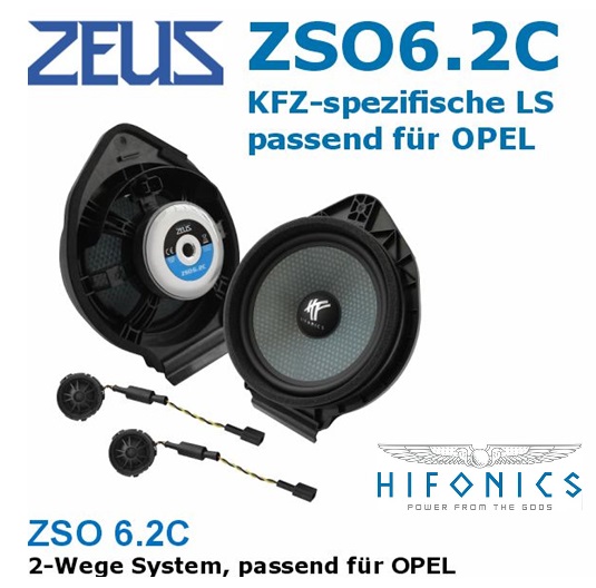  Hifonics ZSO 6.2C 16,5 cm (6.5") 2-Wege Komponenten Lautsprecher System kompatibel mit Opel Adam, Opel Astra J, Opel Cascada, Opel Insignia A, B, Opel Meriva, Opel Zafira Tourer, Opel Mokka