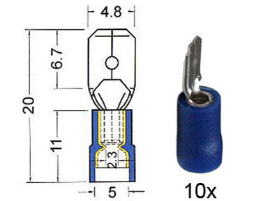 RTA 151.003-0 Isolé broches plates 4,8 mm bleu