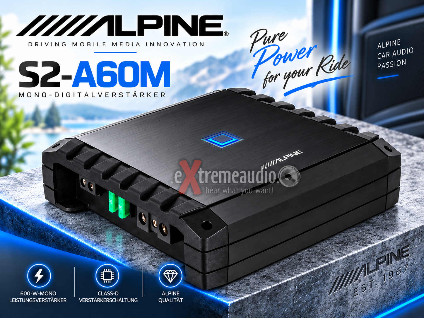 Alpine S2-A60M S-Series 1-Kanal Mono Verstärker RMS Leistung 600 Watt