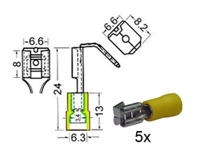 RTA 151.406-0 Prises avec séparateur isolé w6,3mm + m6,3mm jaune