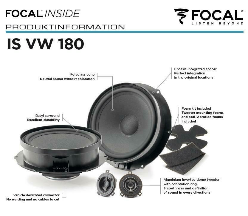 Focal ISVW180 Inside 2-Wege Compo 18 cm Lautsprecher für Volkswagen VW, Seat, Skoda 