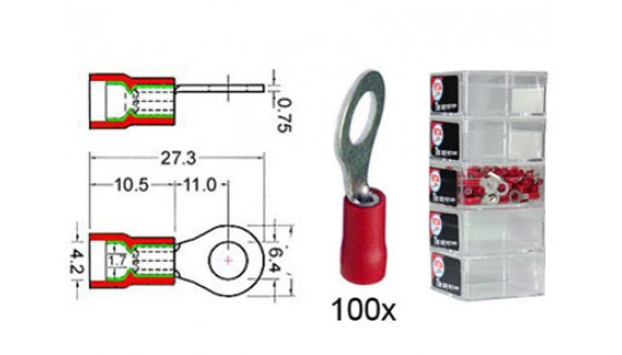 RTA 151.408-2 Bloccaggio del terminale isolato VINYL anello, RED M6 in 100 pezzi