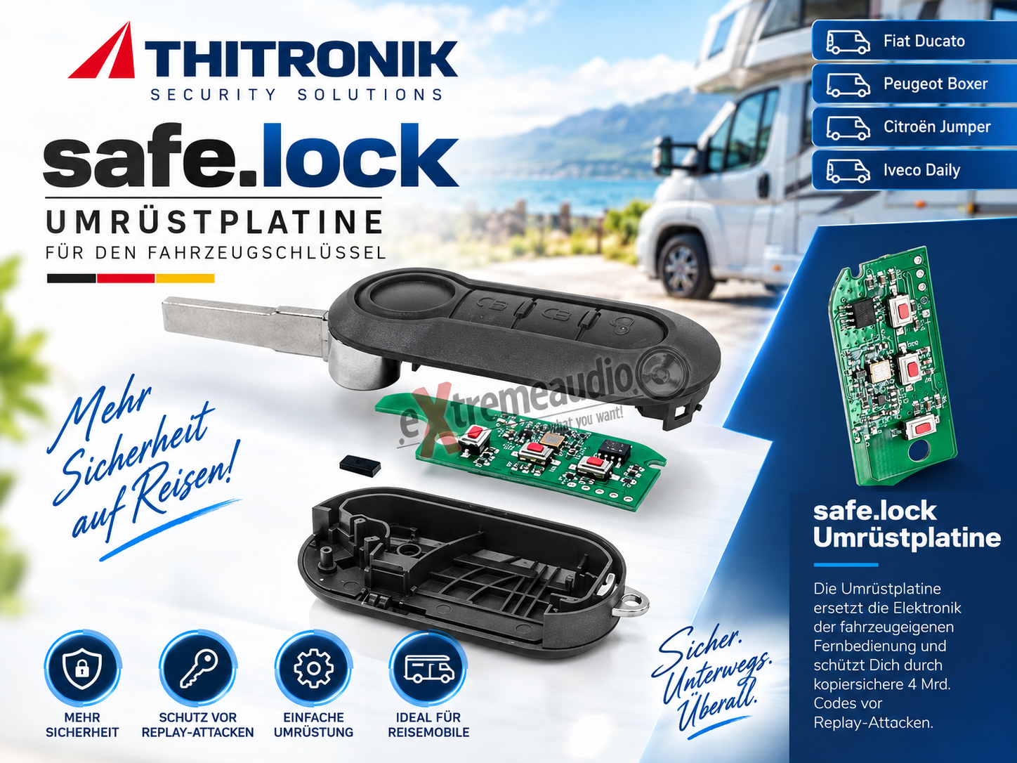 Thitronik 101052 safe.lock Umrüstplatine für Fahrzeugschlüssel kompatibel mit Fiat Ducato, Citroen Jumper, Peugeot Boxer, Iveco Daily, Wohnmobile, Reisemobile ab 2006