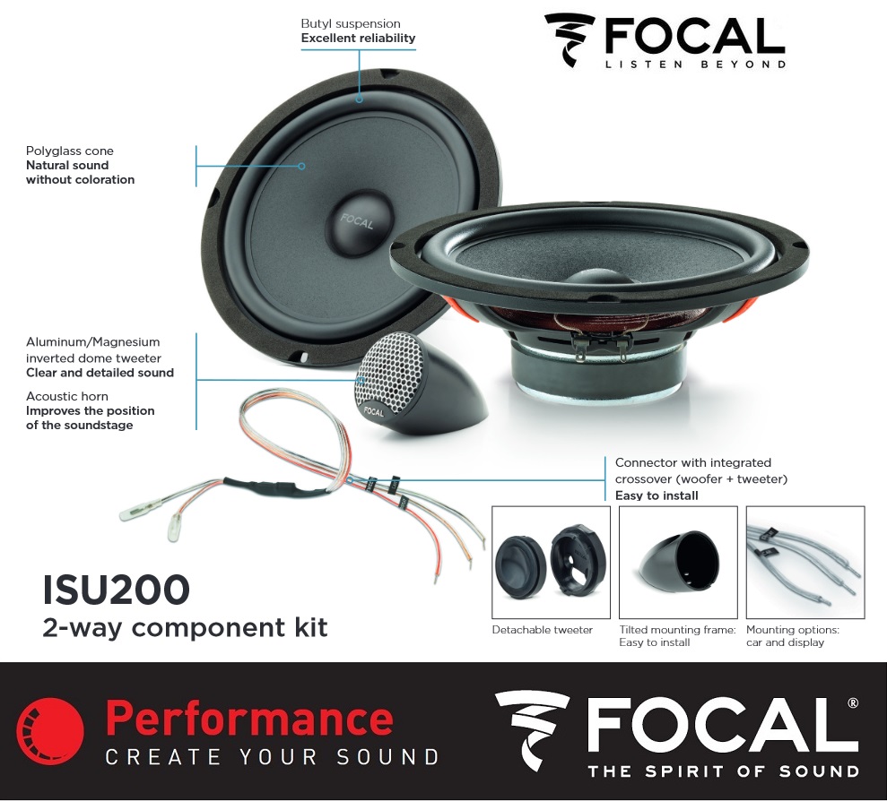 Focal ISU200 Integration 2 Wege Komponenten Lautsprecher Set 20 cm, 160 Watt