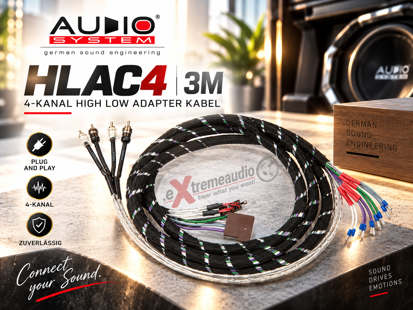 Audio System HLAC4 3M 4-KANAL HIGH-LOW-ADAPTER-CABLE HLAC 4 3.0 m = 300 cm