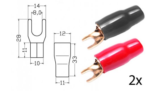 RTA 152.153-0 Bornes de serrage - fourche isolées, plaqué or, 2x RED BLACK + 2x 35mm² Anneau Dia. 8mm