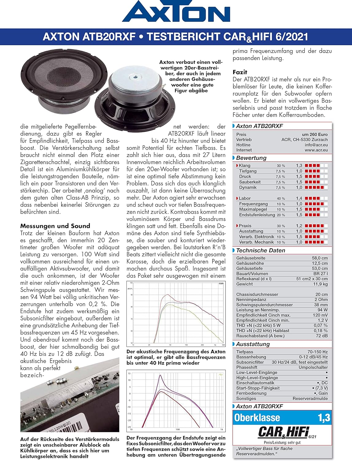 AXTON ATB20RXF Extraflacher 20 cm / 8" Aktivsubwoofer für die Reserveradmulde 100 W RMS