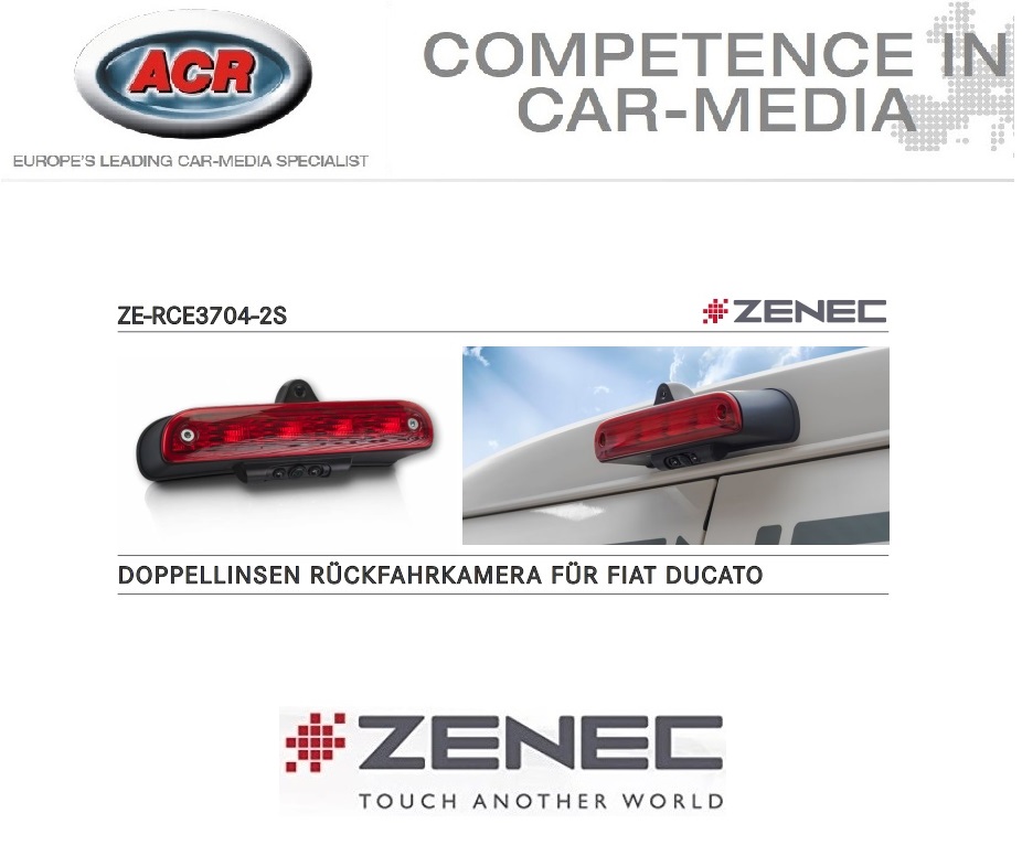 ZENEC ZE-RCE3704-2S Rückfahrkamera kompatibel mit Fiat Ducato, Peugeot Boxer, Citroen Jumper, Reisemobile, Transporter, Bremslicht Doppel Kamerasystem