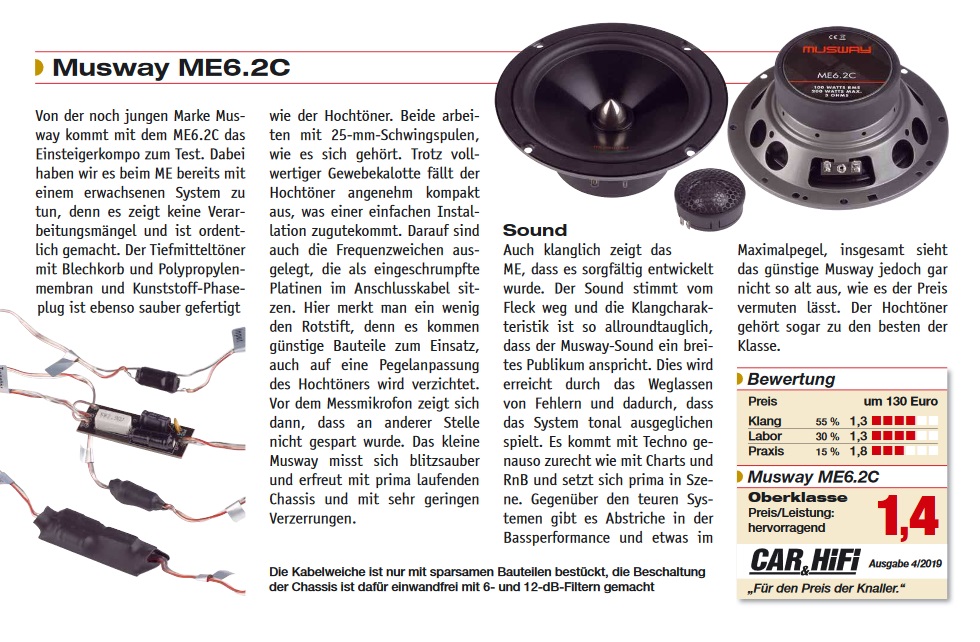 MUSWAY ME6.2C 16,5 cm (6.5") 2-Wege Kompo Lautsprecher Set 200 Watt