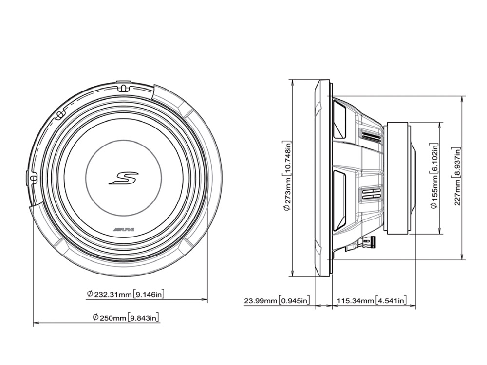 Alpine S2-W10D4 Subwoofer 25cm (10”) 4 Ohm Doppelschwingspule, 1800 Watt Woofer (10-Zoll)