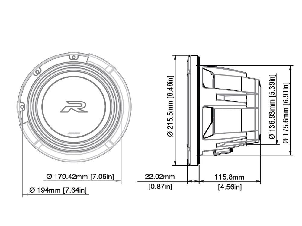 Alpine R2-W8D2 Subwoofer 20 cm (8-Zoll) R-Series