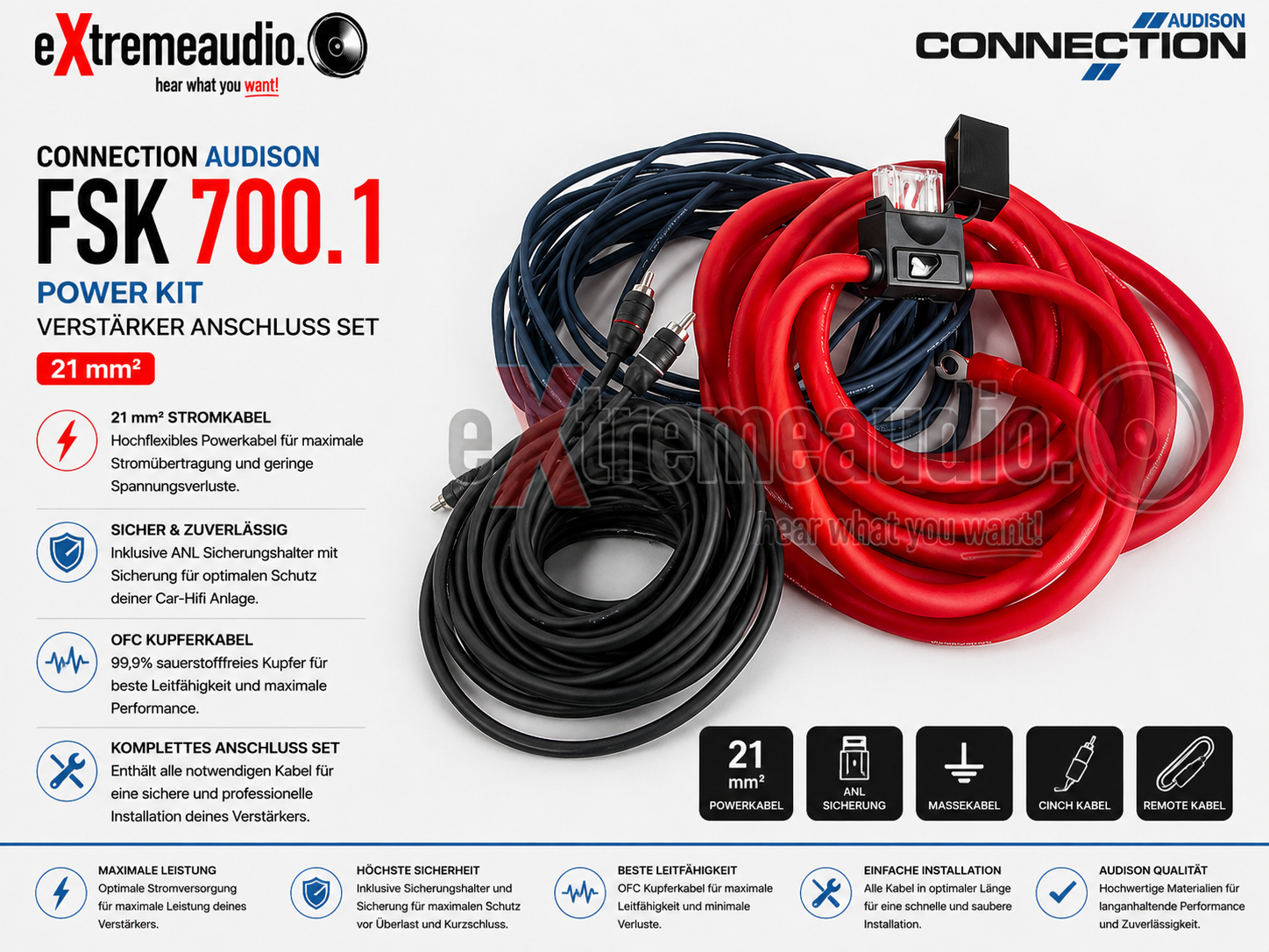Connection Audison FSK 700.1 POWER KIT Kabelset Verstärker Anschluß Set 21 mm²