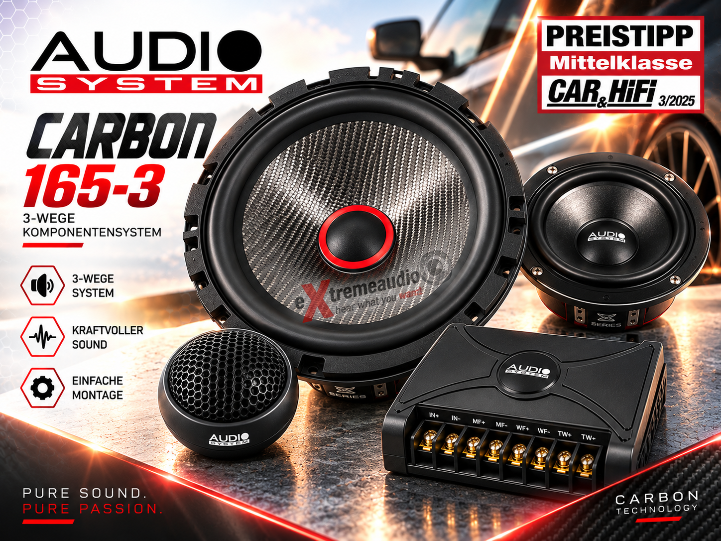 Audio System CARBON 165/3 3-Wege Komponentensystem Lautsprecher Set 16,5 cm (6,5”) 