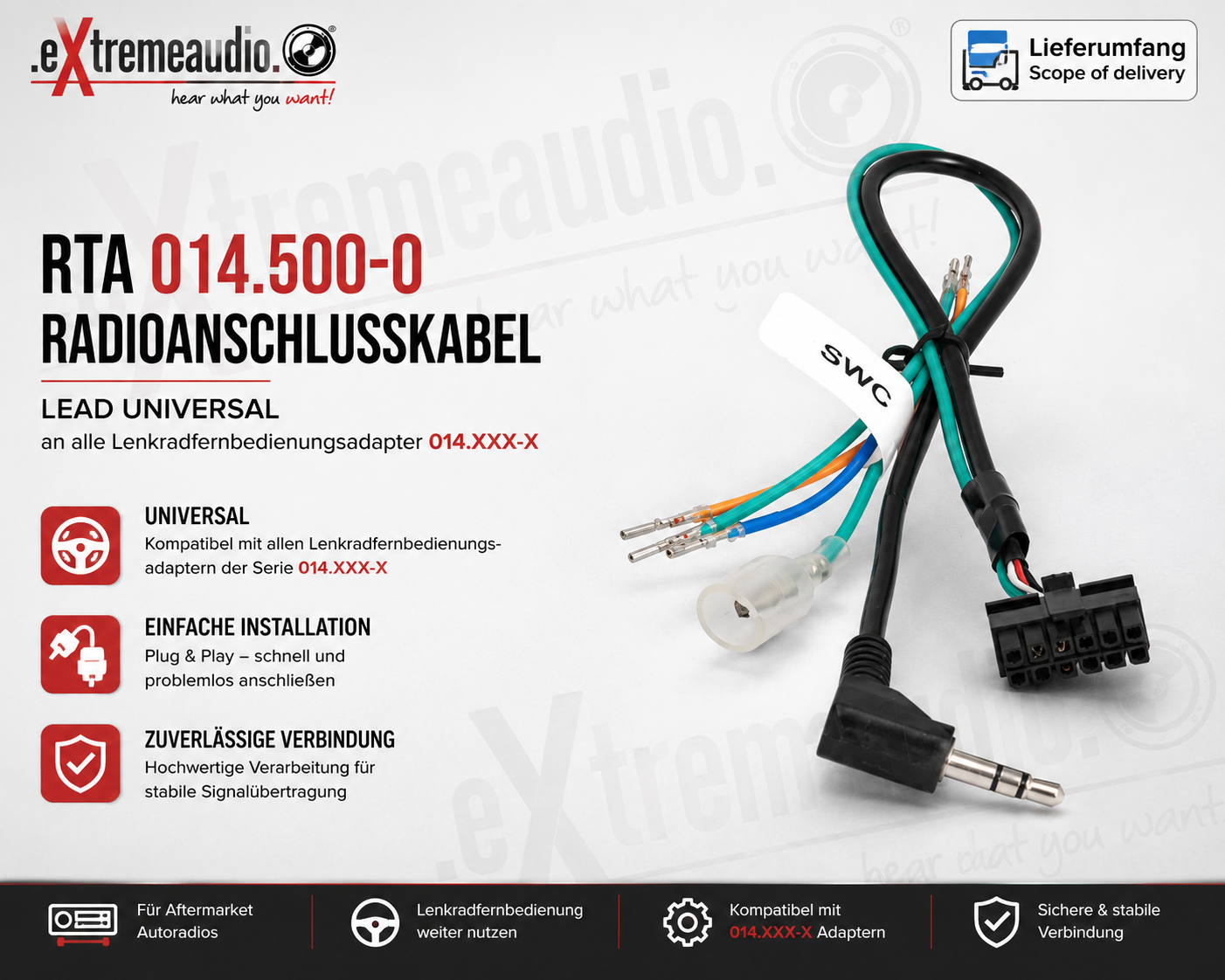 RTA 014.500-0 Radioanschlusskabel Lead UNIVERSAL an alle Lenkradfernbedienungsadapter 014.XXX-X