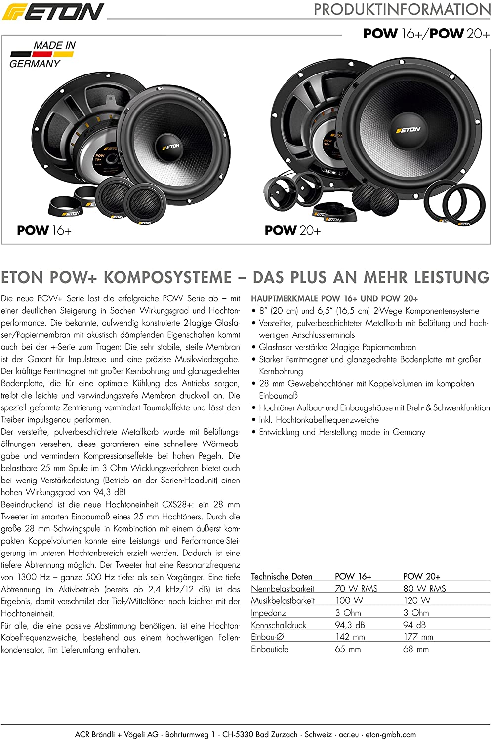 ETON POW 16+ 2-Wege Komponenten System 16,5 cm , Auto Lautsprecher Made in Germany