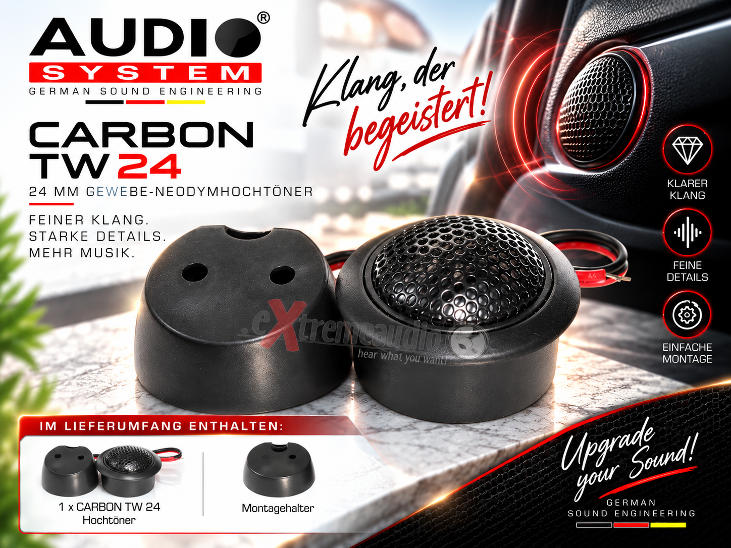 Audio System CARBON Hochtöner 24 mm Gewebe-Neodymhochtöner 1 Stück