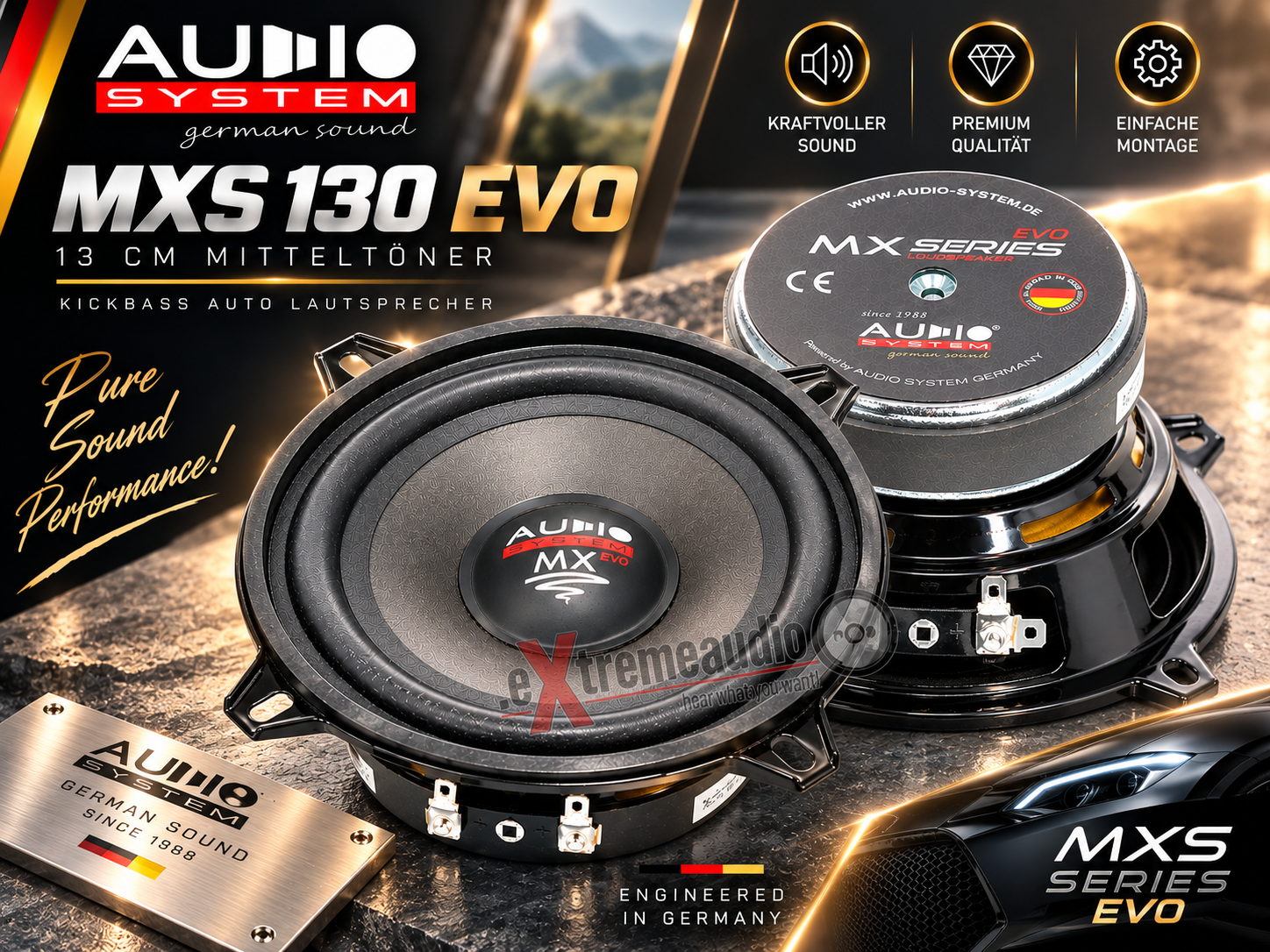 Audio System MXS 130 EVO Mitteltöner 13 cm (5.25") Kickbass Auto Lautsprecher Tieftöner 100 Watt - 1 Paar
