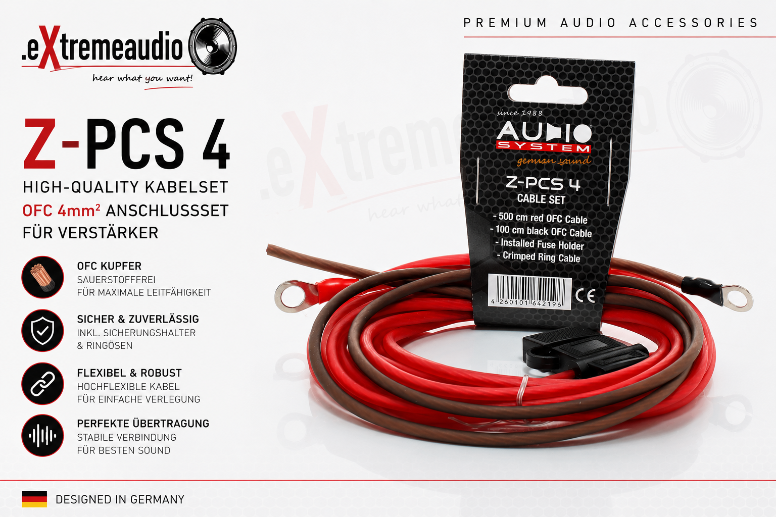 Audio System Z-PCS 4 OFC Kupfer 4 mm² Endstufen Kabelset Verstärker Anschluss-Set