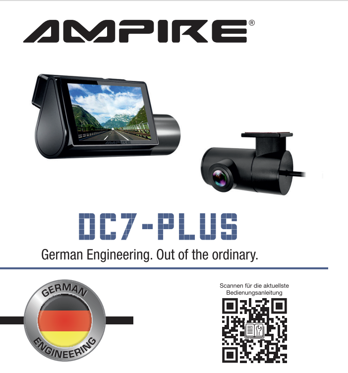 AMPIRE DC7-PLUS 2-Kanal Dashcam mit Touchscreen, 4K Front, 1080p Heck, 4G LTE, WLAN und GPS   