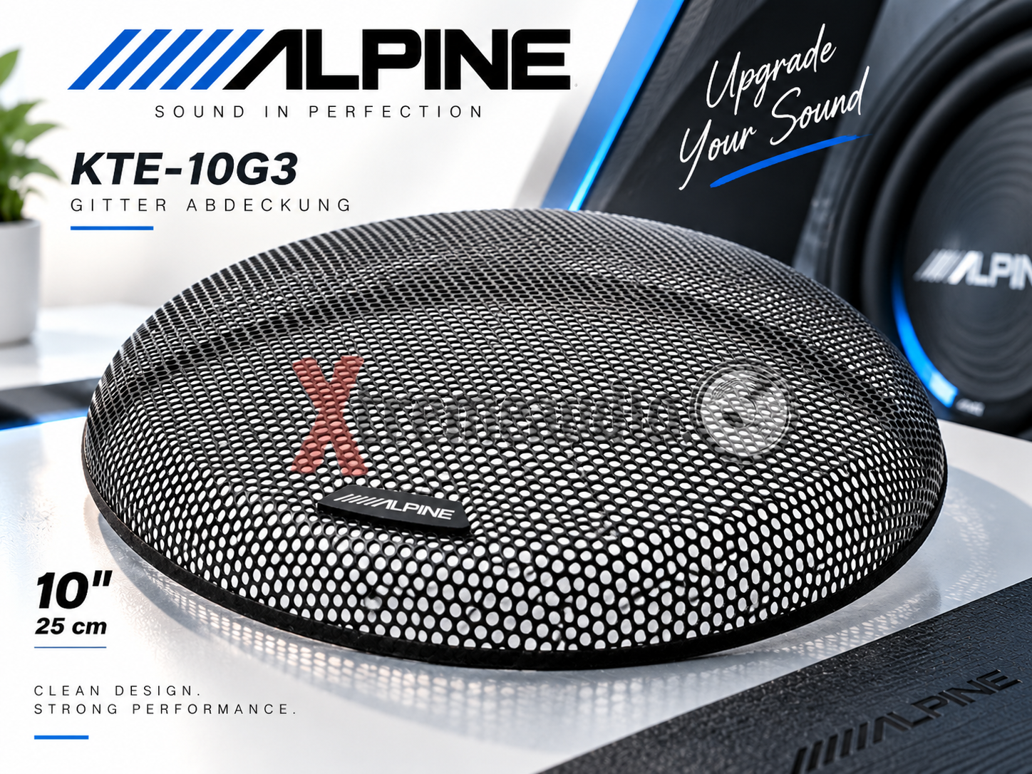 Alpine KTE-10G3 Gitter Abdeckung 10", 25 cm für Alpine Subwoofer R2-W10D4, R2-W10D2, S2-W10D4 und S2-W10D2