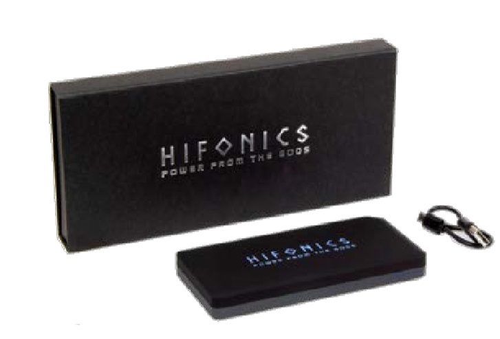 Hifonics PBHF1000 Power Bank für Smartphones mit blau beleuchtetem HF Logo 